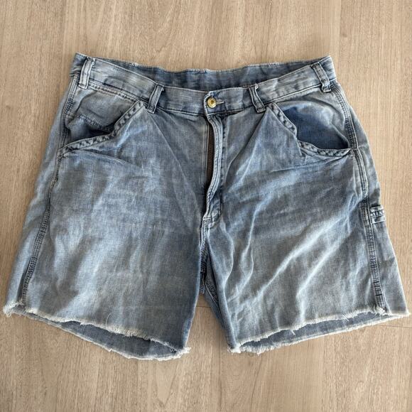 VTG Polo Ralph Lauren Carpenter Jean Shorts‎ Y2K Mens 36 Ripped Jorts Blue 90s - Picture 1 of 13